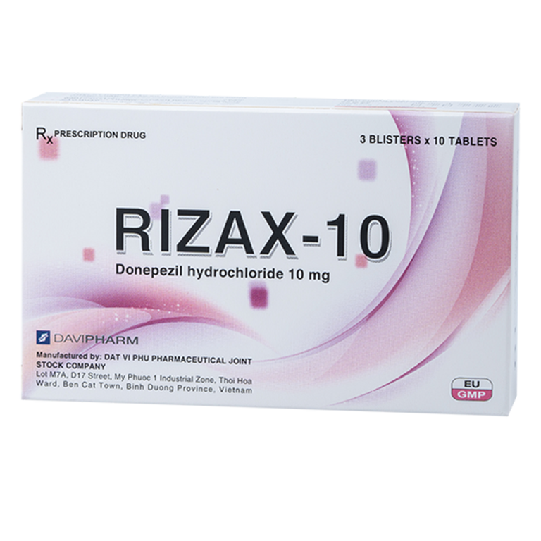 Thuốc Rizax-10 Davipharm điều trị triệu chứng mất trí nhớ do bệnh Alzheimer (3 vỉ x 10 viên)