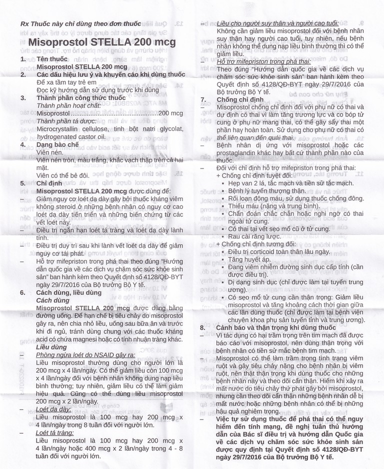 Viên nén Misoprostol Stella 200mcg giảm nguy cơ loét dạ dày (3 vỉ x 10 viên)