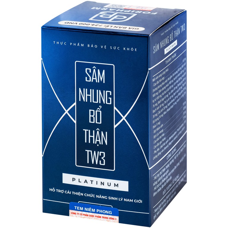 Sâm Nhung Bổ Thận TW3 Platinum hỗ trợ bổ thận tráng dương (60 viên)