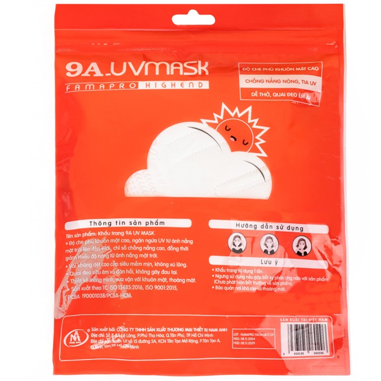 Khẩu trang 9A UV Mask Nam Anh chống nắng, chống tia uv, che phủ mặt cao (10 cái)