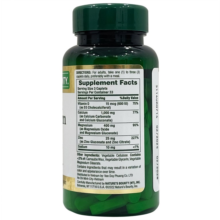 Viên uống Calcium Magnesium Zinc Nature's Bounty hỗ trợ duy trì sức khoẻ hệ xương (100 viên)