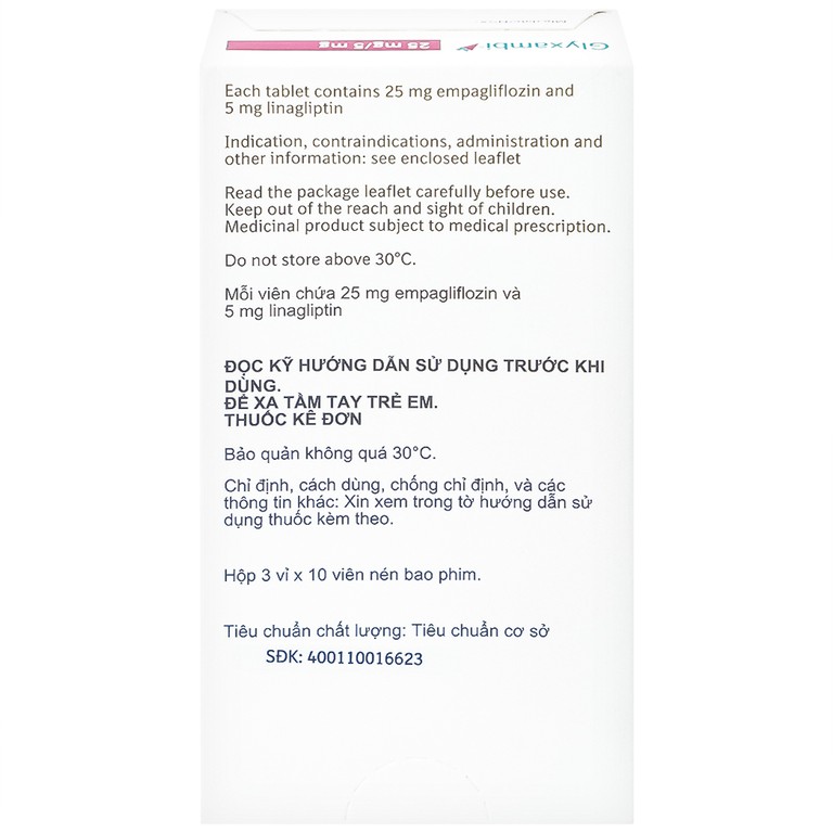 Thuốc Glyxambi 25mg/5mg Boehringer điều trị đái tháo đường típ 2 (3 vỉ x 10 viên)