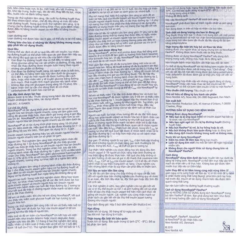 Bút tiêm Novorapid FlexPen 100U/ml Novo Nordisk kiểm soát đường huyết (5 cây x 3ml)