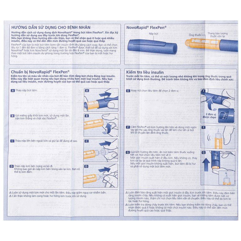 Bút tiêm Novorapid FlexPen 100U/ml Novo Nordisk kiểm soát đường huyết (5 cây x 3ml)