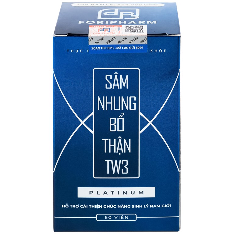 Sâm Nhung Bổ Thận TW3 Platinum hỗ trợ bổ thận tráng dương (60 viên)