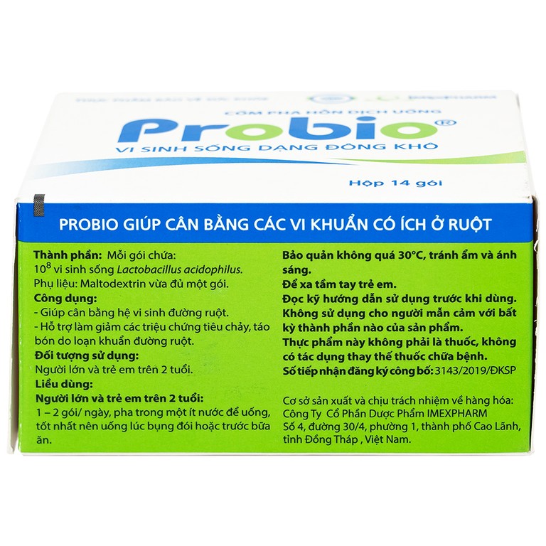Cốm pha hỗn dịch uống Probio Imexpharm cân bằng hệ vi sinh đường ruột (14 gói)