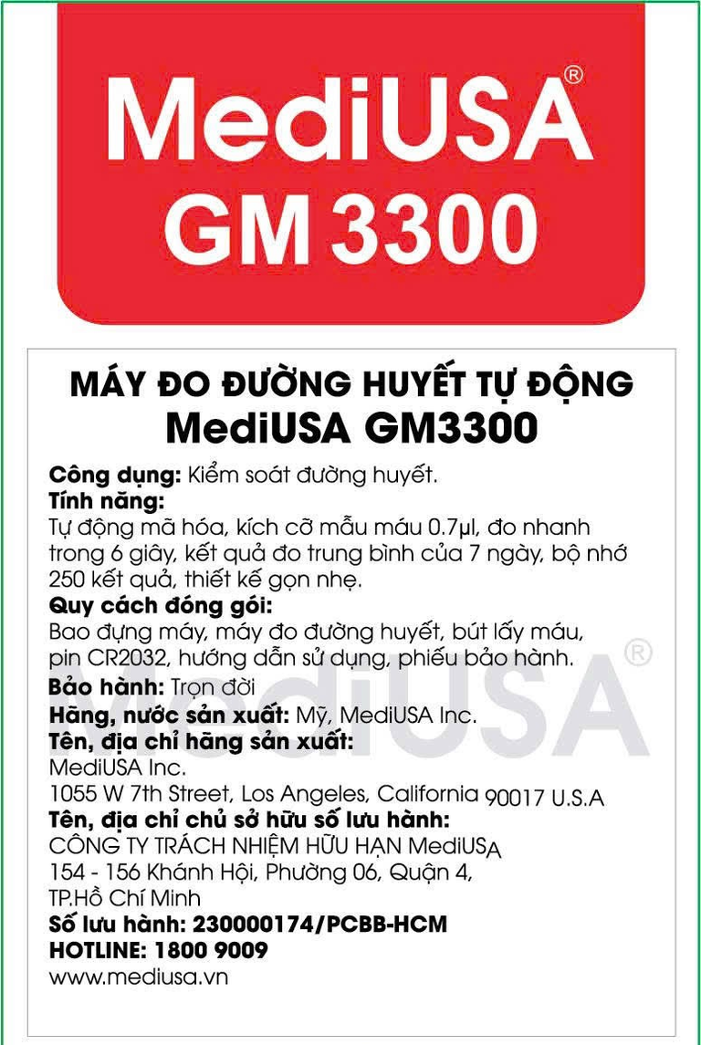 Máy đo đường huyết tự động MediUSA GM3300 thiết kế gọn nhẹ, thao tác sử dụng đơn giản