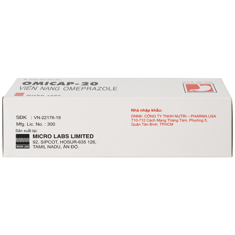 Thuốc Omicap-20 Micro điều trị loét tá tràng và dạ dày, hội chứng Zollinger – Ellison, trào ngược thực quản (10 vỉ x 10 viên)