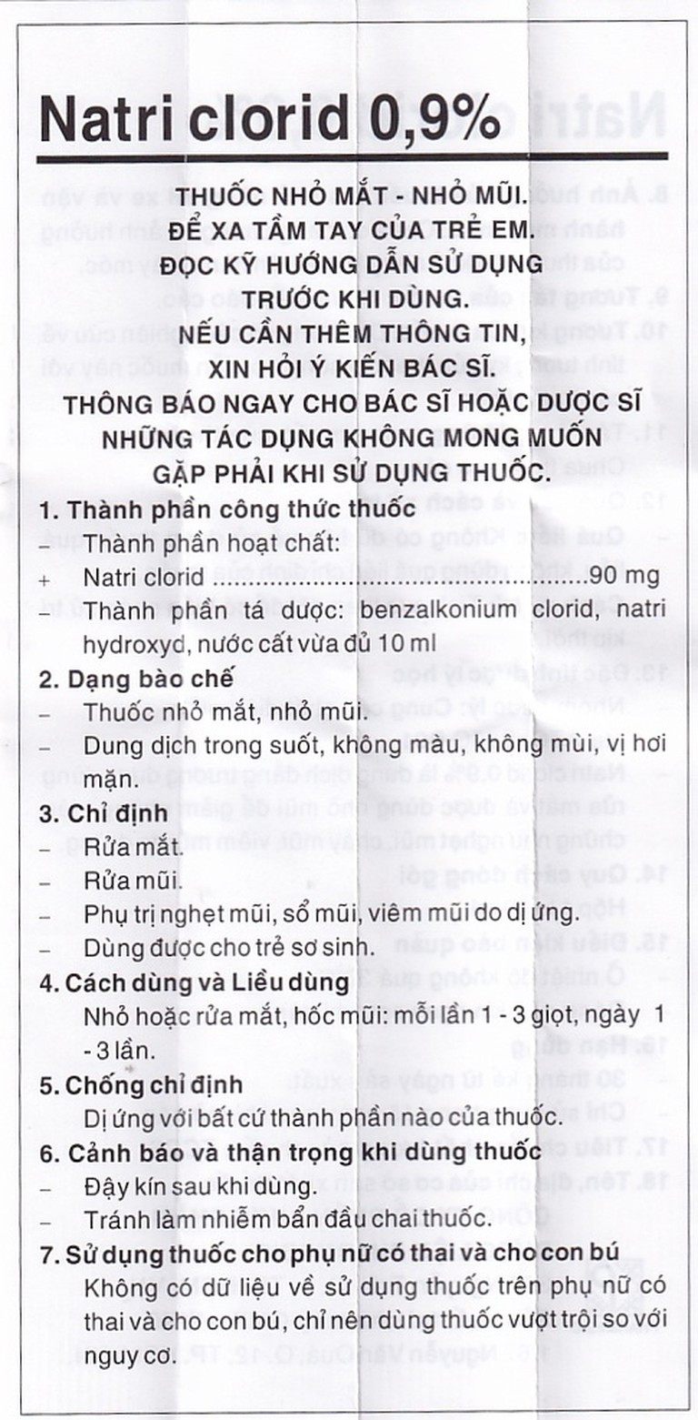 Thuốc nhỏ mắt, nhỏ mũi Natri Clorid 0,9% Pharmedic hỗ trợ rửa mắt, rửa mũi, phụ trị nghẹt mũi, sổ mũi (10ml)