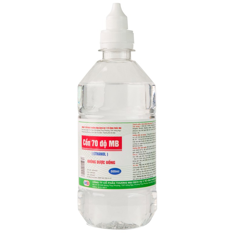 Cồn 70 độ Vĩnh Phúc dùng để diệt khuẩn dụng cụ y tế, bề mặt trong y tế (500ml)