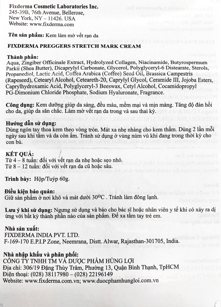 Kem bôi Fixderma Pregger's Stretch Mark Cream hỗ trợ giảm thiểu rạn da cho bà bầu (60g)