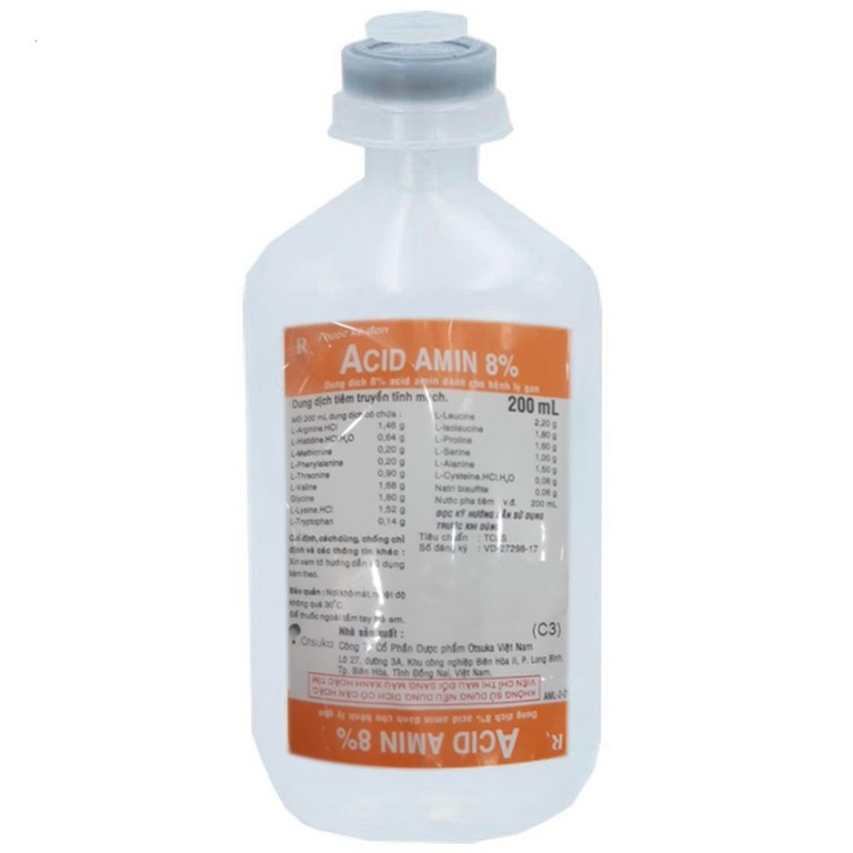 Dung dịch tiêm truyền tĩnh mạch Acid Amin 8% Otsuka điều trị bệnh lý não do gan ở bệnh nhân suy gan mãn tính (200ml)