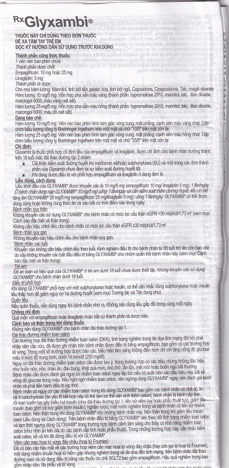 Thuốc Glyxambi 25mg/5mg Boehringer điều trị đái tháo đường típ 2 (3 vỉ x 10 viên)