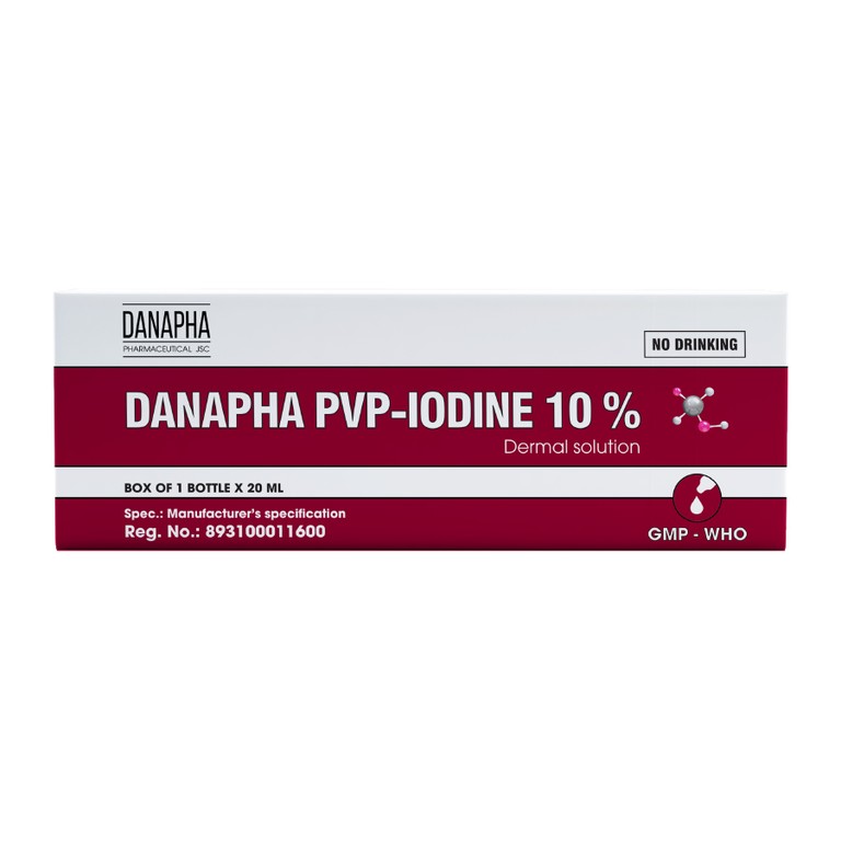 Dung dịch PVP - IODINE 10% Danapha sát trùng vết thương hoặc vết bỏng bề mặt (20ml)