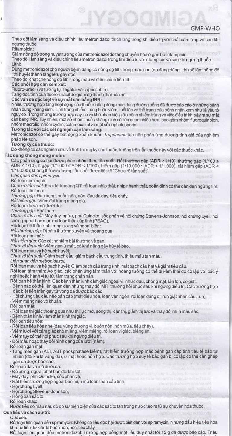 Thuốc Agimdogyl 125mg/750000IU Agimexpharm điều trị nhiễm trùng răng miệng cấp tính, mạn tính (2 vỉ x 10 viên)