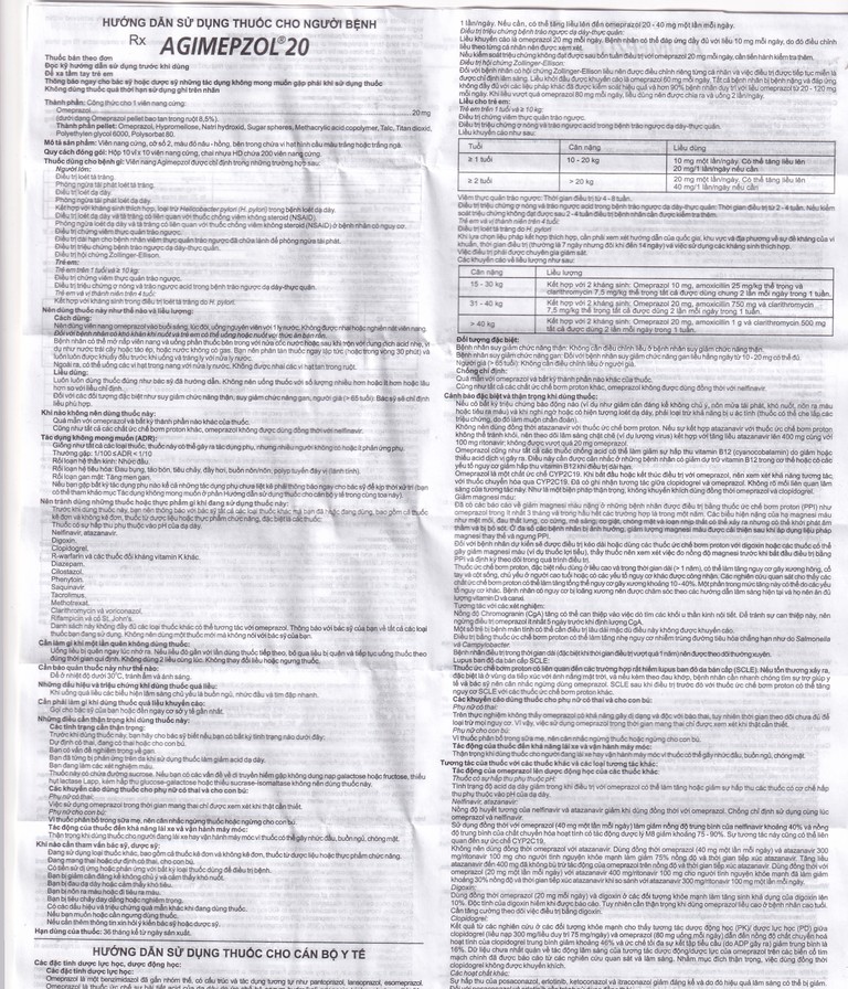 Thuốc Agimepzol 20 Agimexpharm điều trị loét tá tràng, phòng ngừa tái phát loét tá tràng (10 vỉ x 10 viên)