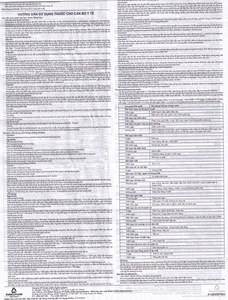 Thuốc Agimepzol 20 Agimexpharm điều trị loét tá tràng, phòng ngừa tái phát loét tá tràng (10 vỉ x 10 viên)