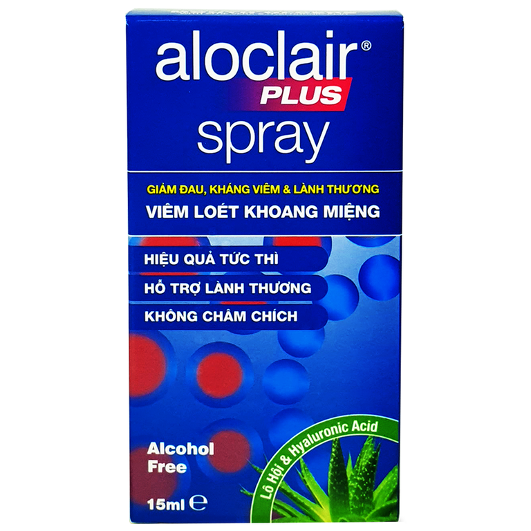 Chai xịt Aloclair Plus Spray giảm đau nhanh bệnh tay chân miệng, nhiệt miệng, chỉnh nha, nhổ răng (15ml)