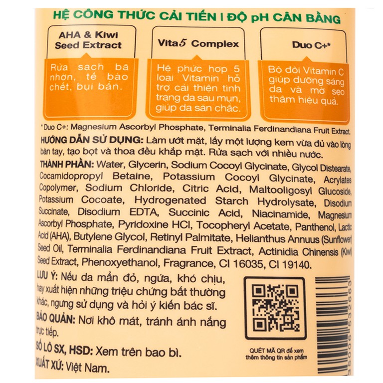 Kem rửa mặt Acnes Vitamin Rohto giúp sáng da, mờ sẹo thâm (100g)