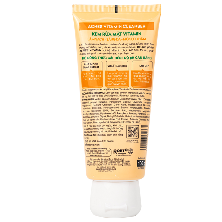 Kem rửa mặt Acnes Vitamin Rohto giúp sáng da, mờ sẹo thâm (100g)