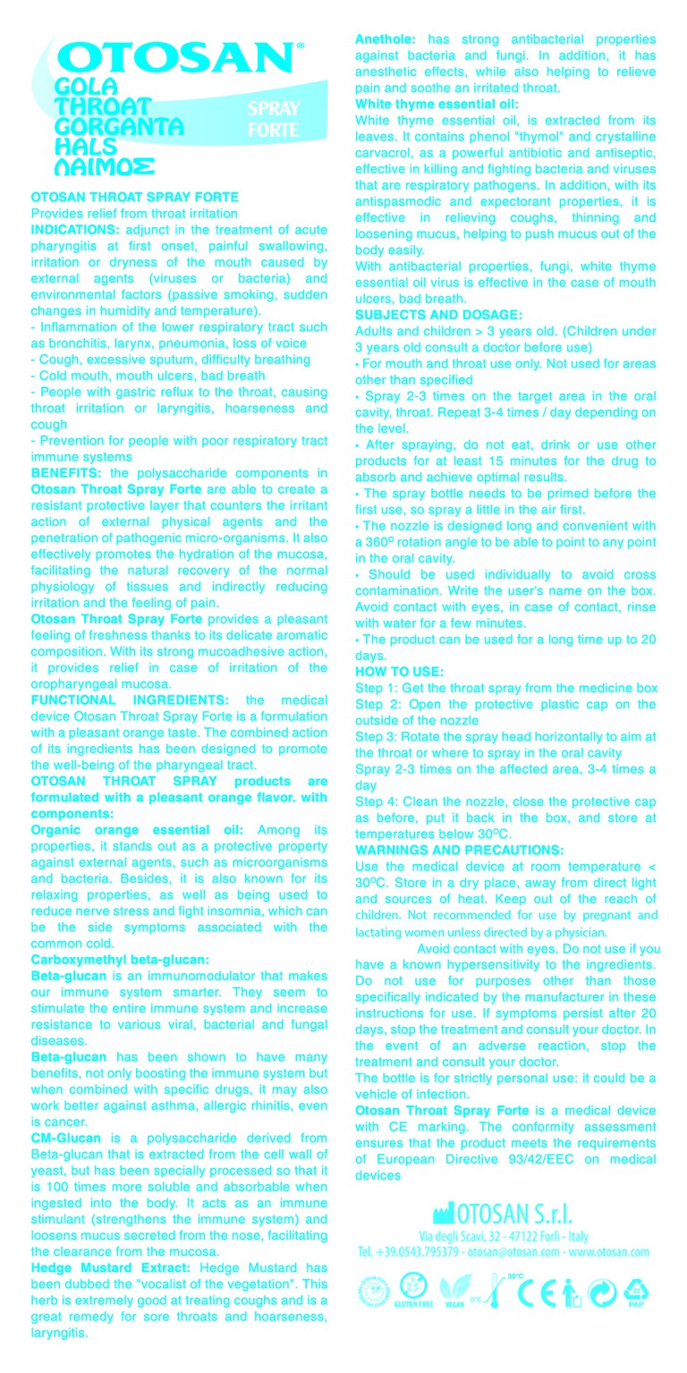 Xịt họng Otosan Spray Forte hỗ trợ điều trị viêm họng cấp, viêm hô hấp, giảm đau rát họng (30ml)