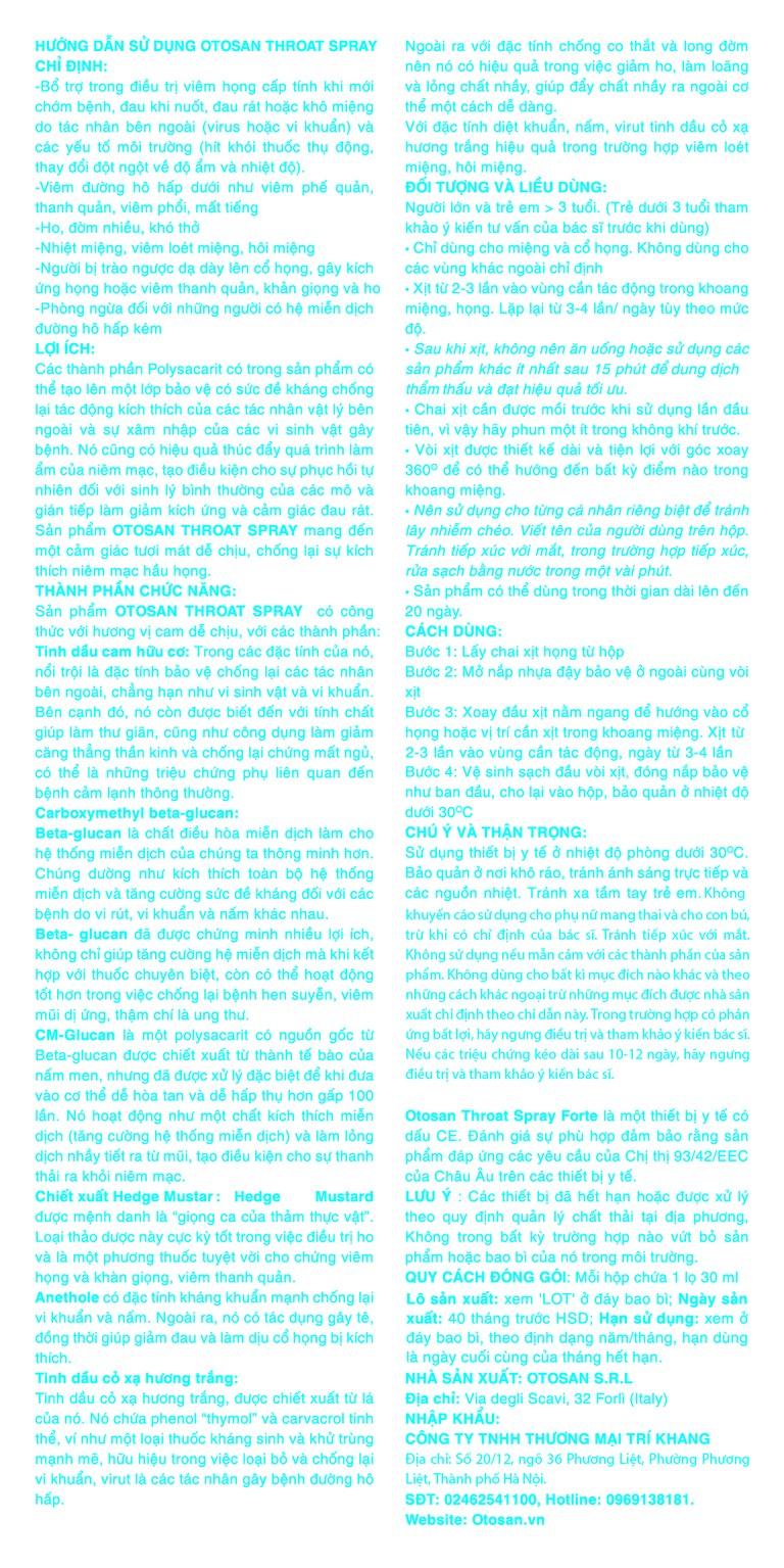 Xịt họng Otosan Spray Forte hỗ trợ điều trị viêm họng cấp, viêm hô hấp, giảm đau rát họng (30ml)