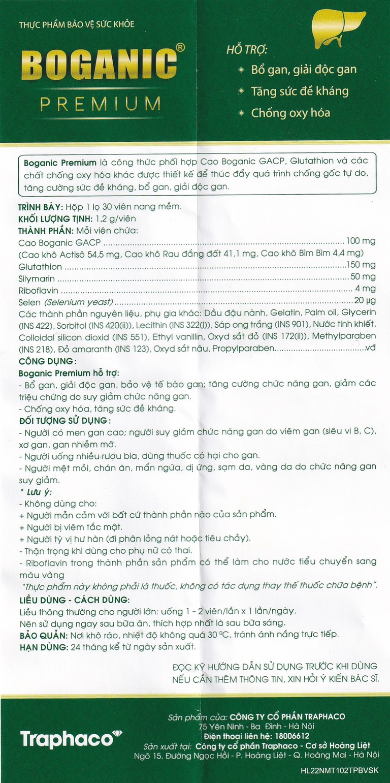 Viên uống Boganic Premium Traphaco hỗ trợ bảo vệ và tăng cường chức năng gan (30 viên)
