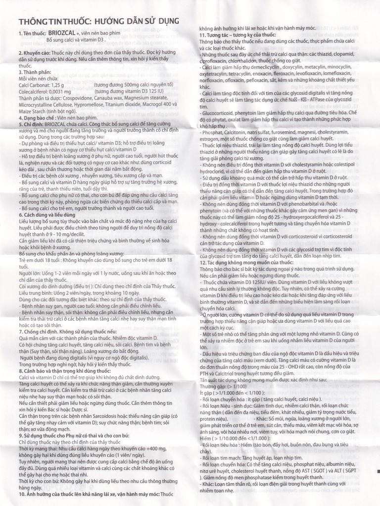 Thuốc Briozcal Bridge Healthcare dự phòng và điều trị thiếu hụt calci, vitamin D3 (3 vỉ x 10 viên)
