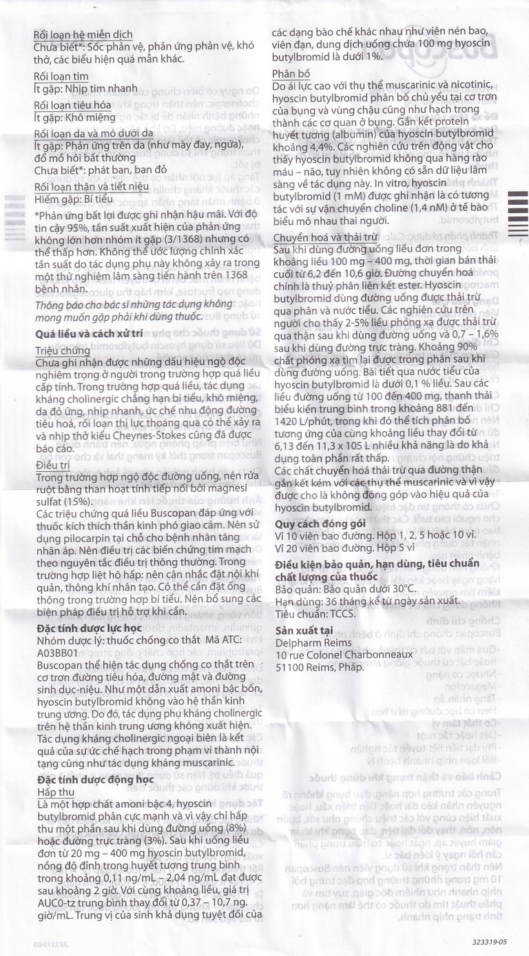 Thuốc Buscopan 10mg Sanofi giảm co thắt cơ trơn đường sinh dục – tiết niệu (5 vỉ x 20 viên)