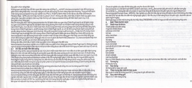 Thuốc Cresemba 100mg Pfizer điều trị nhiễm nấm Aspergillus xâm lấn và nhiễm nấm Mucorales (2 vỉ x 7 viên)