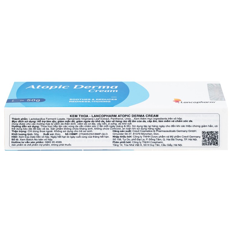 Kem bôi Atopic Derma Cream Lancopharm dưỡng ẩm, giảm kích ứng cho viêm da cơ địa (50g)