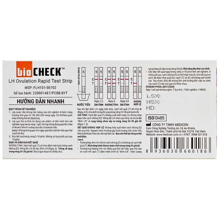 Que thử phát hiện ngày rụng trứng Bio Check cho kết quả trong 5 - 10 phút (7 cái)