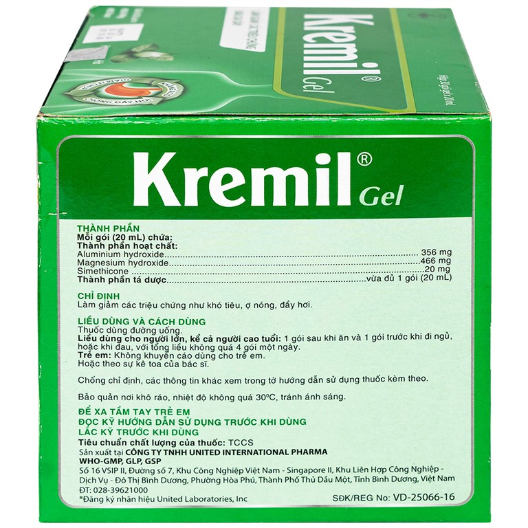 Dung dịch Kremil Gel United Pharma giảm loét dạ dày - tá tràng, viêm thực quản (30 gói x 20ml)