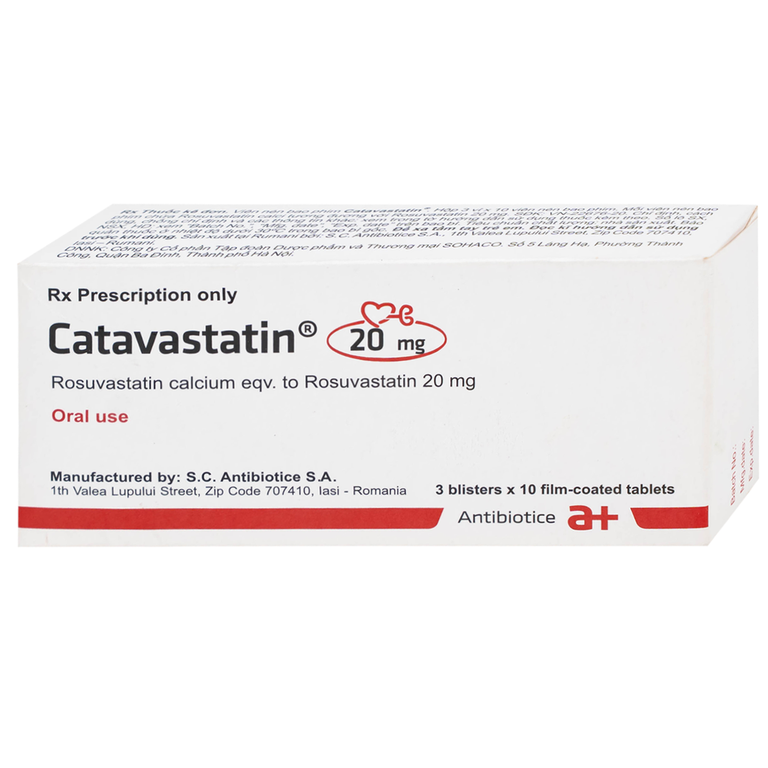 Thuốc Catavastatin 20mg Antibiotice điều trị tăng cholesterol máu và phòng ngừa biến cố tim mạch (3 vỉ x 10 viên)