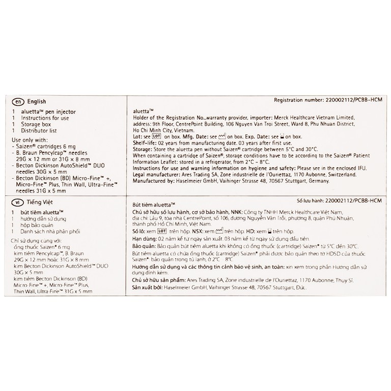 Bút tiêm aluetta Merck điều trị bệnh tiểu đường bằng insulin