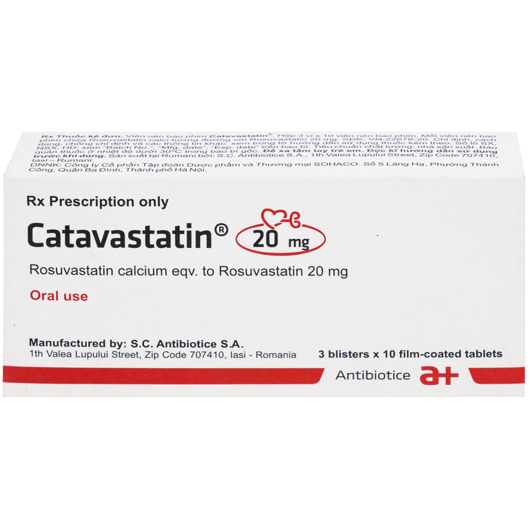 Thuốc Catavastatin 20mg Antibiotice điều trị tăng cholesterol máu và phòng ngừa biến cố tim mạch (3 vỉ x 10 viên)
