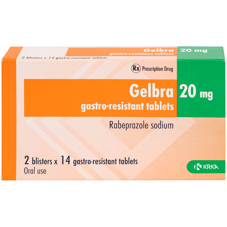 Thuốc Gelbra 20mg KRKA điều trị các bệnh về dạ dày-tá tràng và trào ngược (2 vỉ x 14 viên)