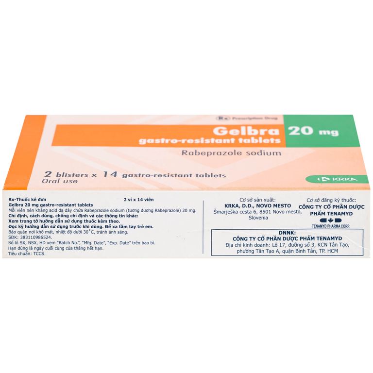 Thuốc Gelbra 20mg KRKA điều trị các bệnh về dạ dày-tá tràng và trào ngược (2 vỉ x 14 viên)