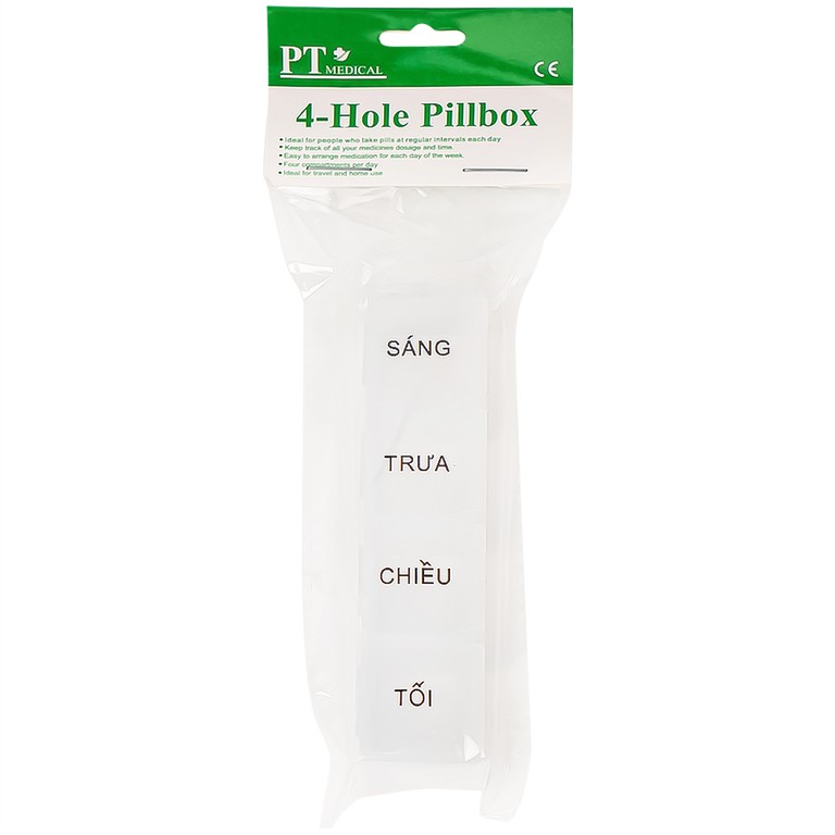 Hộp phân liều thuốc 4-Hole Pillbox PT Medical 4 ngăn dài, nhỏ gọn, tiện dụng (1 cái)