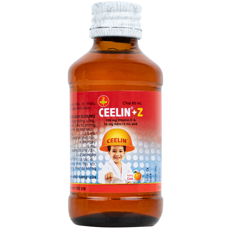 Siro Ceelin + Z United phòng ngừa và điều trị thiếu vitamin C hoặc thiếu kẽm (60ml)