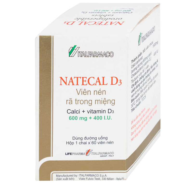 Viên nén Natecal D3 Italfarmaco điều trị và phục hồi thiếu vitamin D (60 viên)