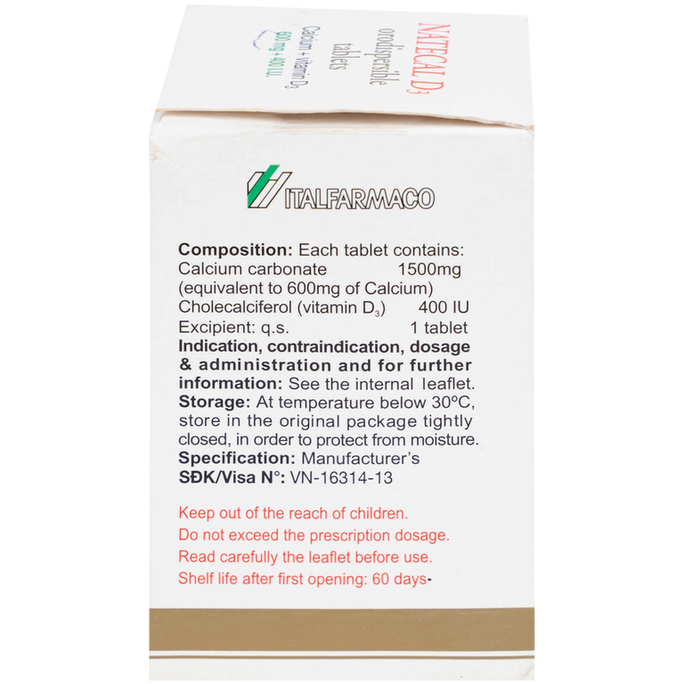Viên nén Natecal D3 Italfarmaco điều trị và phục hồi thiếu vitamin D (60 viên)