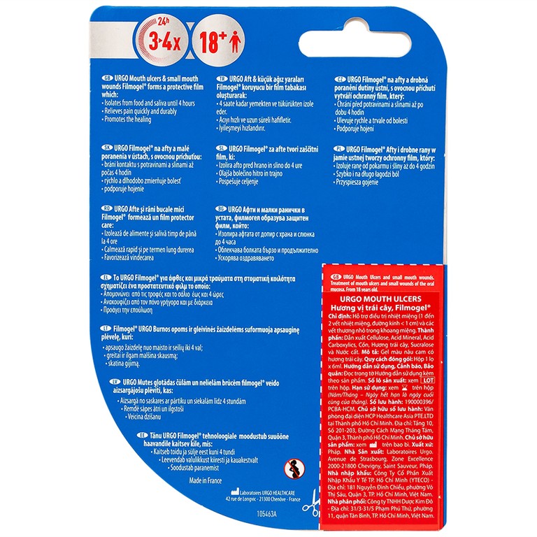 Gel Urgo Mouth Ulcers vị trái cây hỗ trợ điều trị vết loét, vết thương nhỏ trong miệng (6ml)