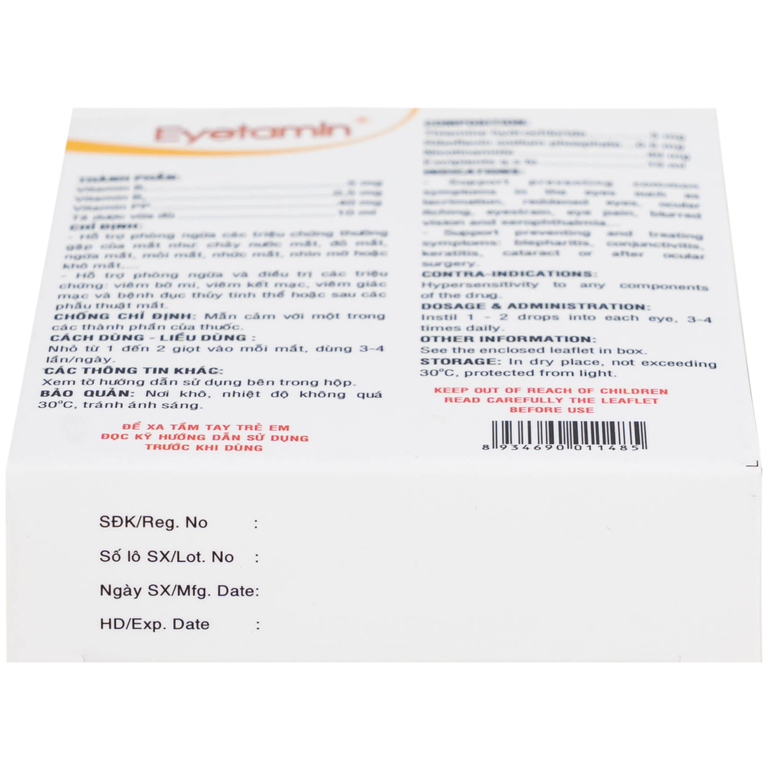 Dung dịch nhỏ mắt Eyetamin 10ml Bidiphar hỗ trợ phòng ngừa các triệu chứng chảy nước mắt, đỏ mắt 