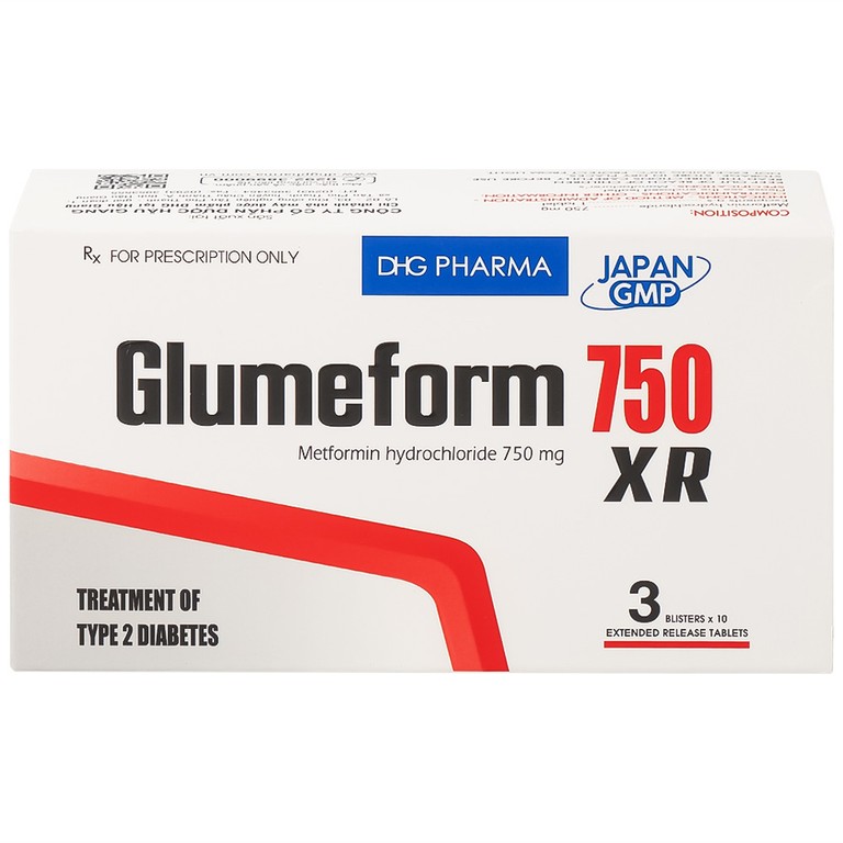 Thuốc Glumeform 750 XR DHG điều trị đái tháo đường típ 2 (3 vỉ x 10 viên)