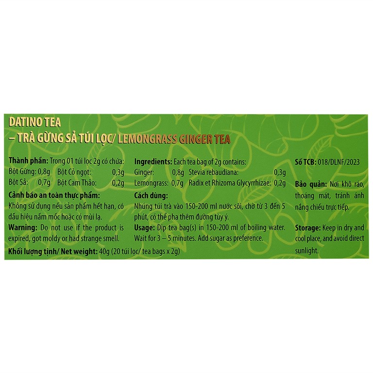 Trà Thảo Mộc Gừng Sả Datino Premium Tea (20 túi lọc x 2g)