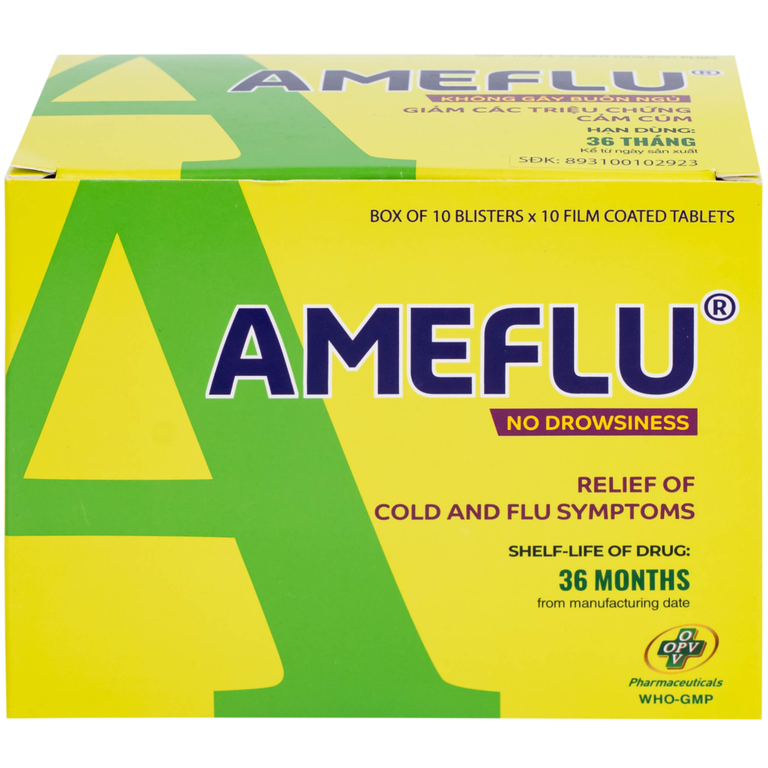 Thuốc Ameflu Không Gây Buồn Ngủ OPV điều trị các triệu chứng cảm lạnh và cảm cúm (10 vỉ x 10 viên)
