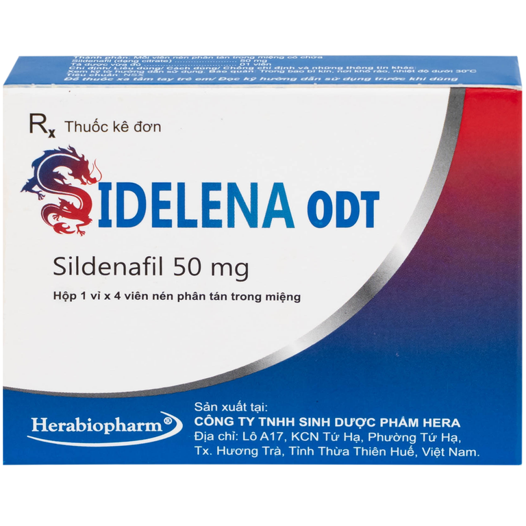 Thuốc Sidelena ODT 50mg Herabiopharm điều trị rối loạn chức năng cương dương ở nam giới (1 vỉ x 4 viên)
