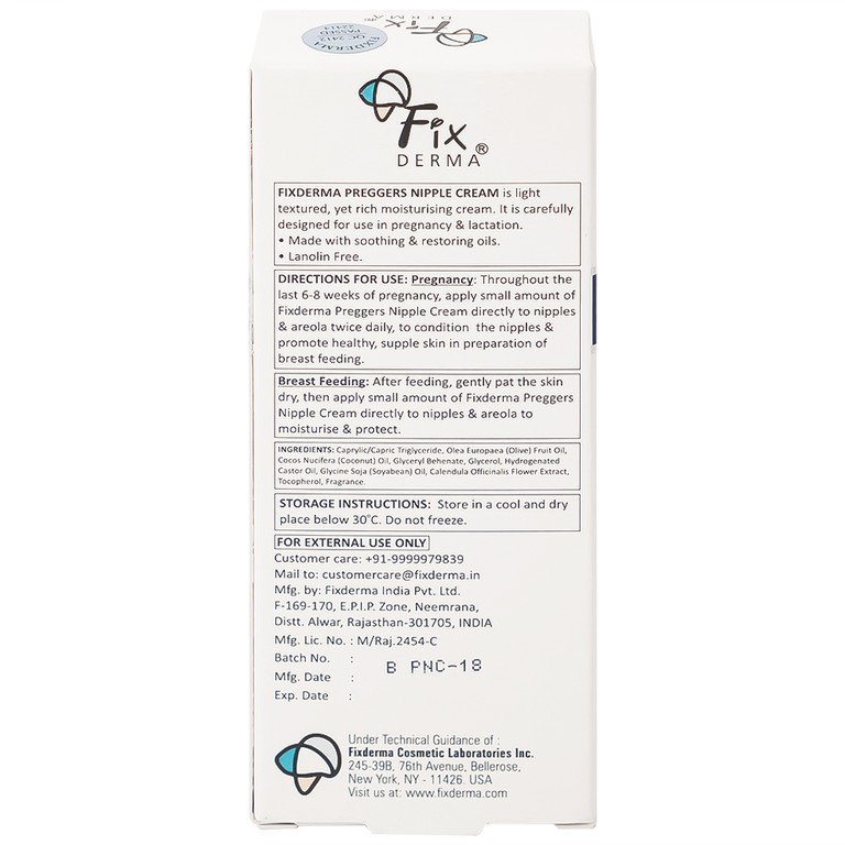 Kem bôi Fixderma Pregger's Soothing Nipple Cream dưỡng ẩm giảm nứt núm vú (20g)