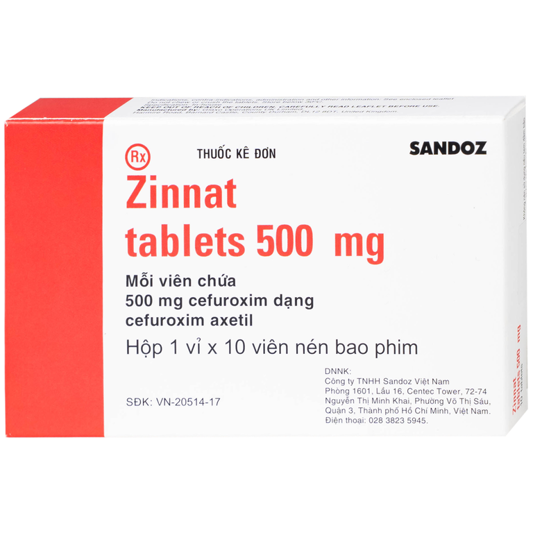 Thuốc Zinnat tablets 500mg Sandoz điều trị những nhiễm khuẩn do vi khuẩn nhạy cảm gây ra (1 vỉ x 10 viên)